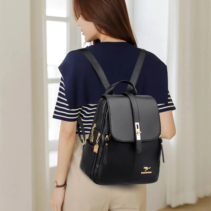Elegant PU Leather Women's Fashion Travel Backpack Female Mochilas Shoulder Bag Large Capacity School Bags For Girls