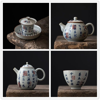 Elegant Porcelain Gaiwan Tea Set with Lid Chinese Lanting Xu Ceramic Tea Pot Tea Tureen Gongfu Sancai Tea Bowl Tea Cup Set
