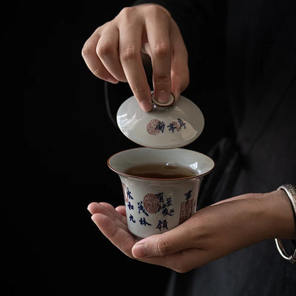 Elegant Porcelain Gaiwan Tea Set with Lid Chinese Lanting Xu Ceramic Tea Pot Tea Tureen Gongfu Sancai Tea Bowl Tea Cup Set