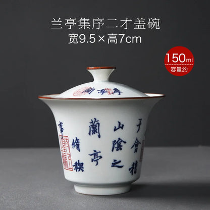 Elegant Porcelain Gaiwan Tea Set with Lid Chinese Lanting Xu Ceramic Tea Pot Tea Tureen Gongfu Sancai Tea Bowl Tea Cup Set