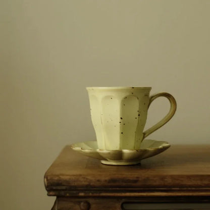 Elegant Ru Ware Glazed Ceramic Coffee Mug with Petal Holder - Pink/Yellow