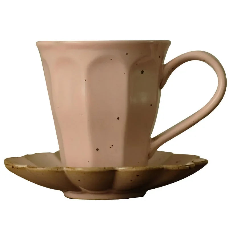 Elegant Ru Ware Glazed Ceramic Coffee Mug with Petal Holder - Pink/Yellow