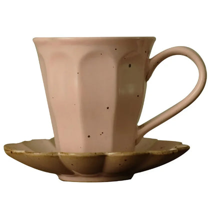 Elegant Ru Ware Glazed Ceramic Coffee Mug with Petal Holder - Pink/Yellow