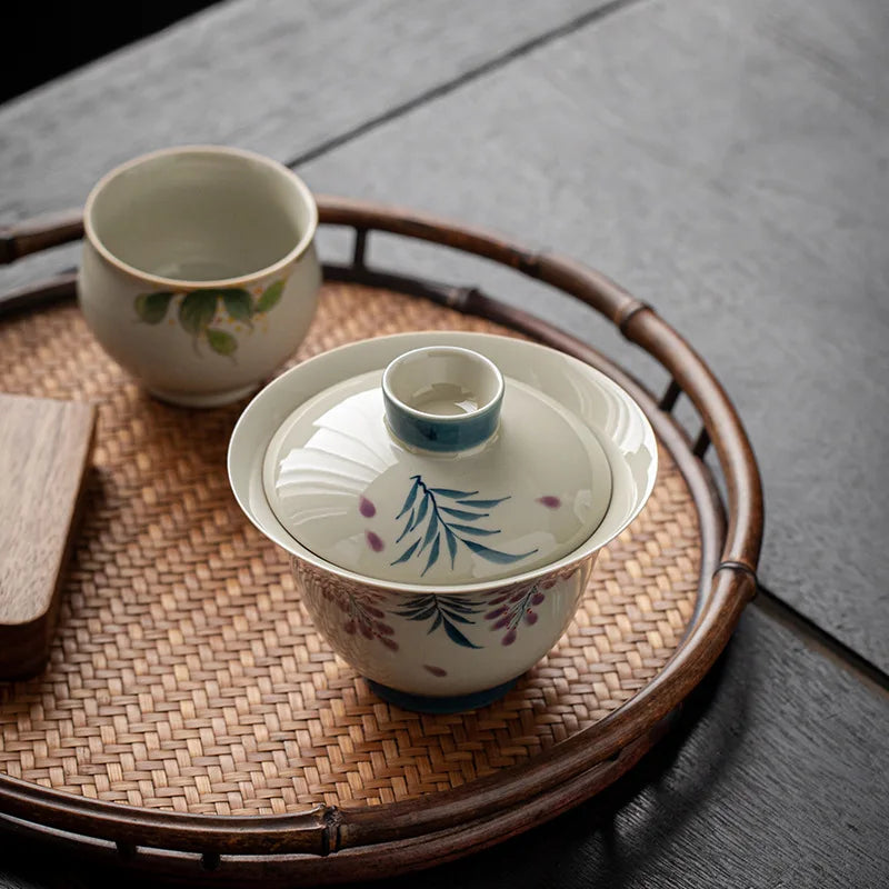 Elegant Sancai Gaiwan for Tea Chinese Handmade Teaware Ceramic Gongfu Tea Cups Home Decor Porcelain Tea Tureen Set