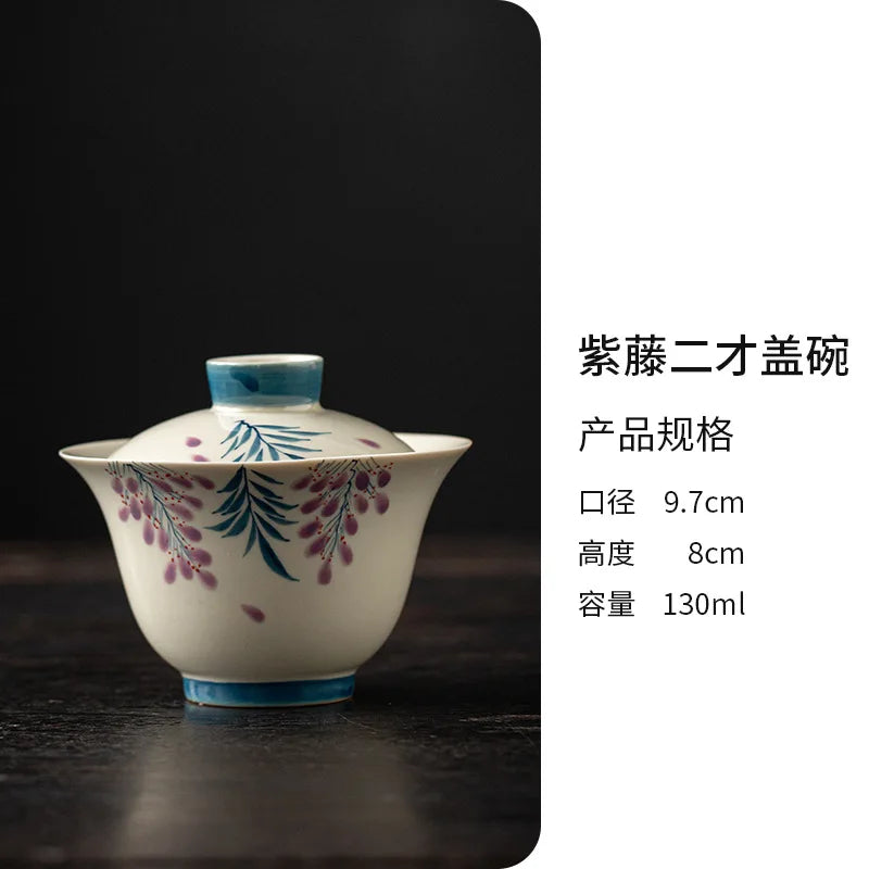 Elegant Sancai Gaiwan for Tea Chinese Handmade Teaware Ceramic Gongfu Tea Cups Home Decor Porcelain Tea Tureen Set