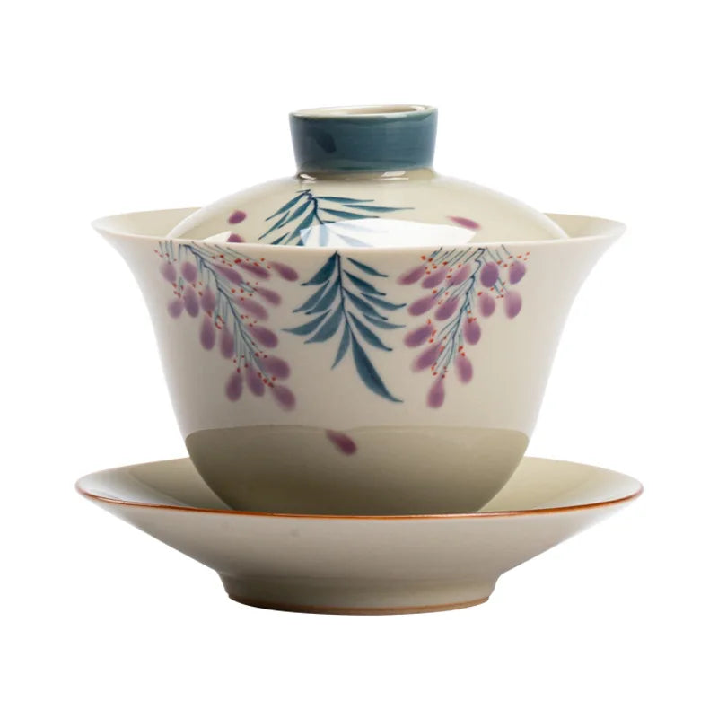 Elegant Sancai Gaiwan for Tea Chinese Handmade Teaware Ceramic Gongfu Tea Cups Home Decor Porcelain Tea Tureen Set