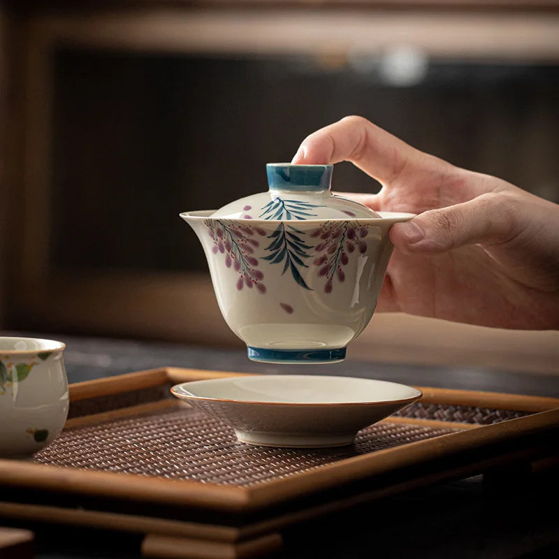 Elegant Sancai Gaiwan for Tea Chinese Handmade Teaware Ceramic Gongfu Tea Cups Home Decor Porcelain Tea Tureen Set