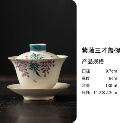 Elegant Sancai Gaiwan for Tea Chinese Handmade Teaware Ceramic Gongfu Tea Cups Home Decor Porcelain Tea Tureen Set