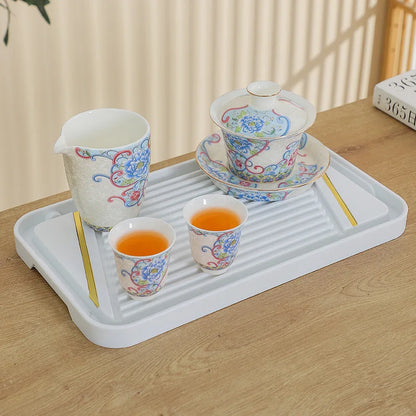 Elegant Sancai Tea Tureen Ceramic Teaware Gaiwan Set Chinese Kung Fu Tea Bowl Cups Handmade Porcelain Color Enamel Teacups
