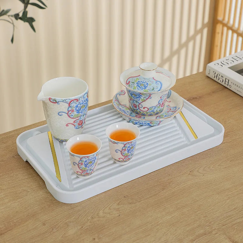 Elegant Sancai Tea Tureen Ceramic Teaware Gaiwan Set Chinese Kung Fu Tea Bowl Cups Handmade Porcelain Color Enamel Teacups