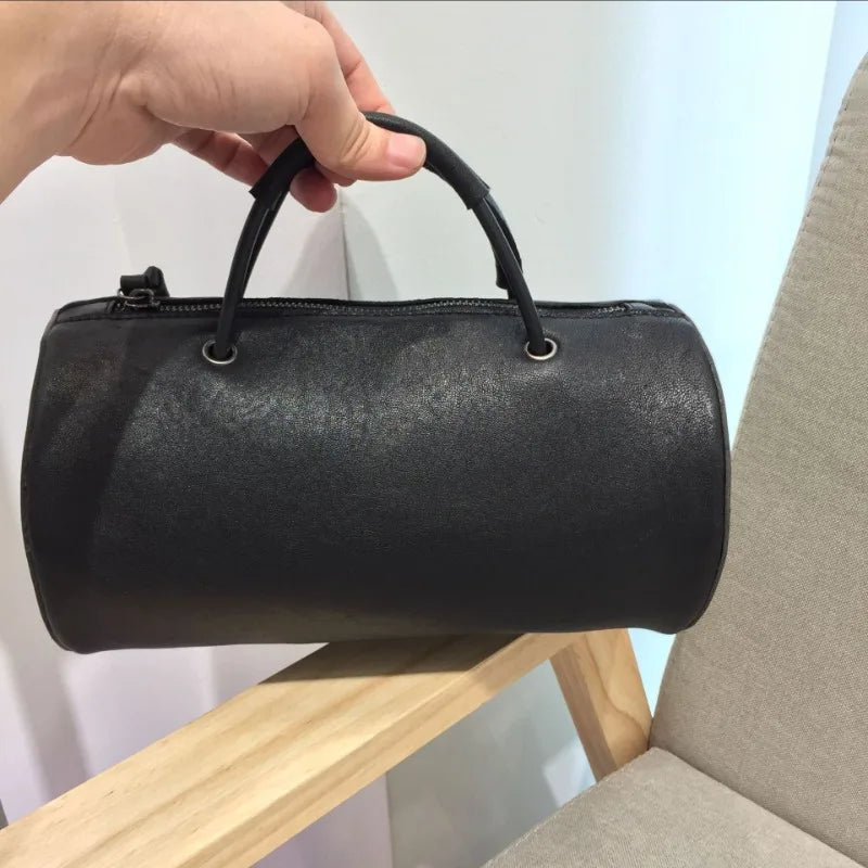 Elegant Solid Color Crossbody Bags Soft Sheepskin Luxury Genuine Leather Womens Shoulder Bag Fashion All-match Cylinder Bag