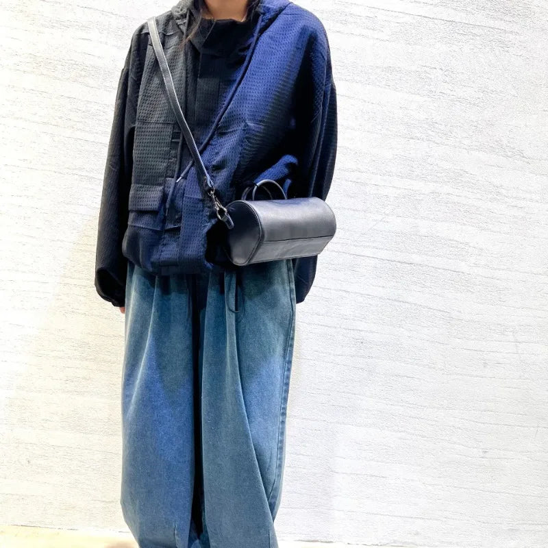 Elegant Solid Color Crossbody Bags Soft Sheepskin Luxury Genuine Leather Womens Shoulder Bag Fashion All-match Cylinder Bag