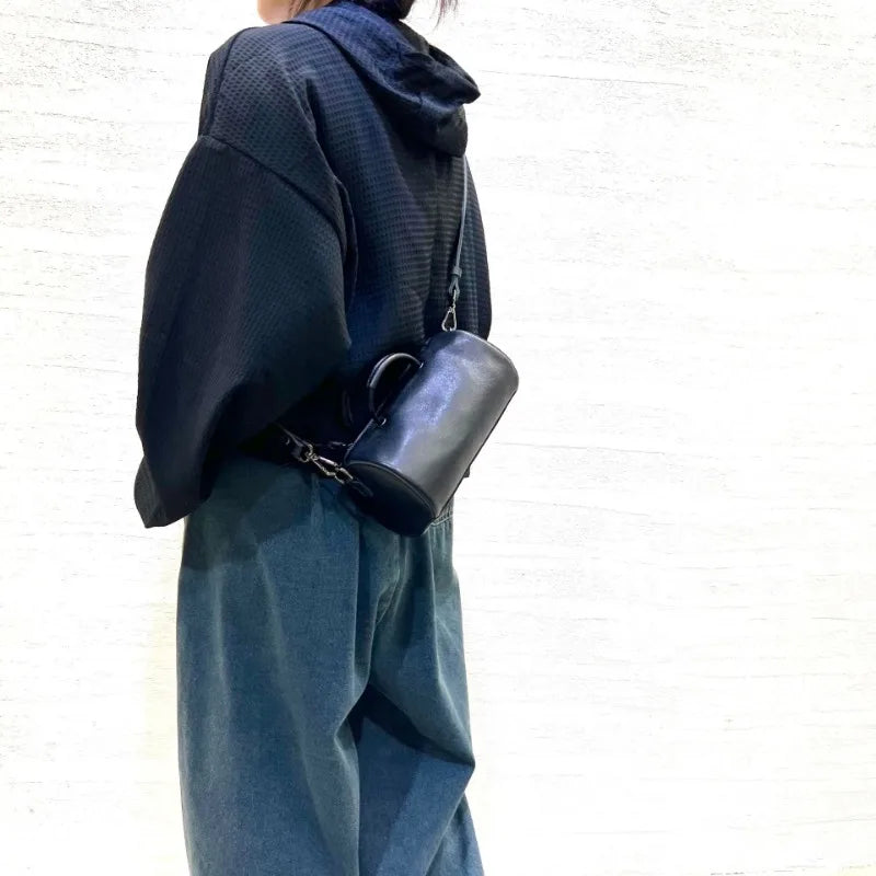 Elegant Solid Color Crossbody Bags Soft Sheepskin Luxury Genuine Leather Womens Shoulder Bag Fashion All-match Cylinder Bag