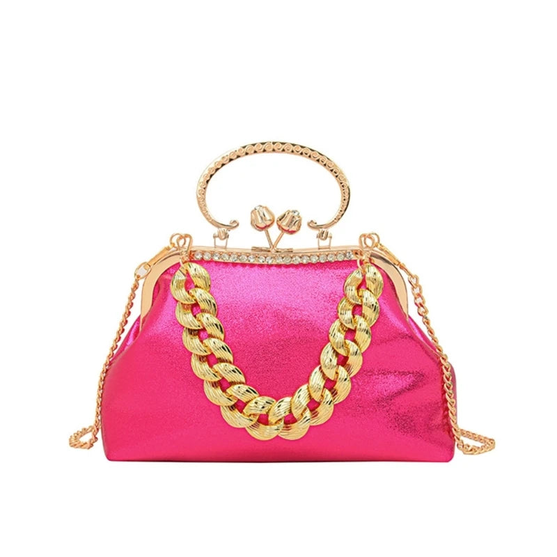 Elegant Sparkling Shoulder Bag Clutch Purse Evening Bag Women Prom Handbag With Thick Chain Banquets Party Crossbody Bag