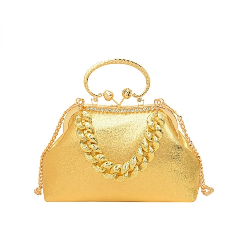 Elegant Sparkling Shoulder Bag Clutch Purse Evening Bag Women Prom Handbag With Thick Chain Banquets Party Crossbody Bag