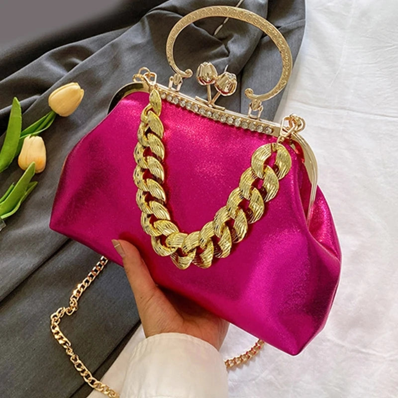 Elegant Sparkling Shoulder Bag Clutch Purse Evening Bag Women Prom Handbag With Thick Chain Banquets Party Crossbody Bag