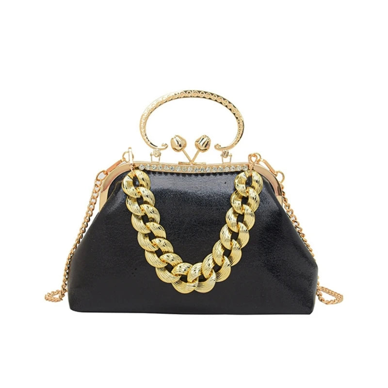 Elegant Sparkling Shoulder Bag Clutch Purse Evening Bag Women Prom Handbag With Thick Chain Banquets Party Crossbody Bag