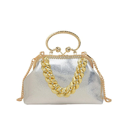 Elegant Sparkling Shoulder Bag Clutch Purse Evening Bag Women Prom Handbag With Thick Chain Banquets Party Crossbody Bag