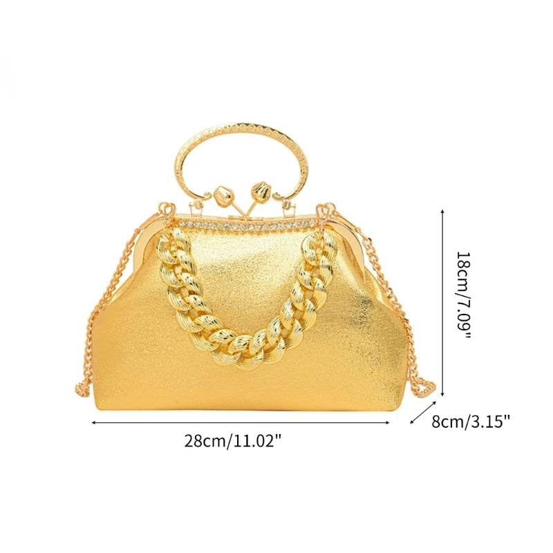 Elegant Sparkling Shoulder Bag Clutch Purse Evening Bag Women Prom Handbag With Thick Chain Banquets Party Crossbody Bag