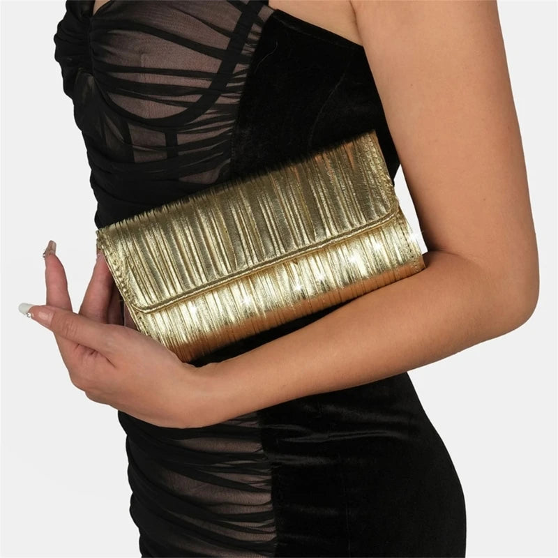 Elegant Vertical Pleated Chain Evening Bag Shoulder Bags Handbag Perfect for Prom Formal Parties