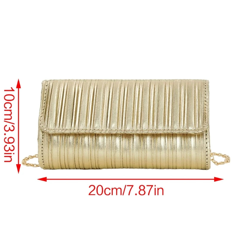 Elegant Vertical Pleated Chain Evening Bag Shoulder Bags Handbag Perfect for Prom Formal Parties