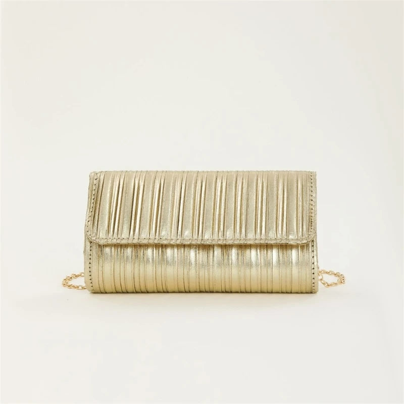 Elegant Vertical Pleated Chain Evening Bag Shoulder Bags Handbag Perfect for Prom Formal Parties