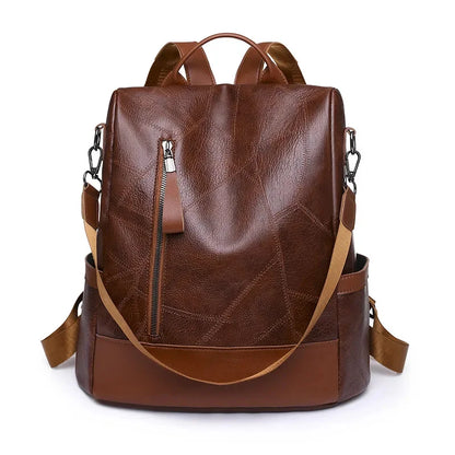 Elegant Vintage Women's Fashiona Leather Travel Backpack Large Capacity Student School Bags Feminina Shoulder Bag