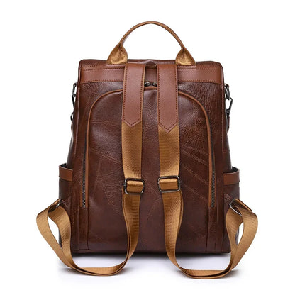 Elegant Vintage Women's Fashiona Leather Travel Backpack Large Capacity Student School Bags Feminina Shoulder Bag