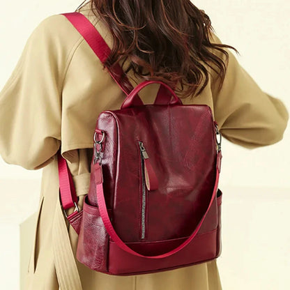 Elegant Vintage Women's Fashiona Leather Travel Backpack Large Capacity Student School Bags Feminina Shoulder Bag
