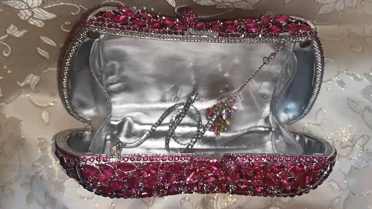 Elegant Women Purple Clutch Evening Cocktail Bags Wedding Crystal Dinner Banquet Purse Bridal Rhinestone Birthday Party Handbags
