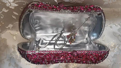 Elegant Women Purple Clutch Evening Cocktail Bags Wedding Crystal Dinner Banquet Purse Bridal Rhinestone Birthday Party Handbags