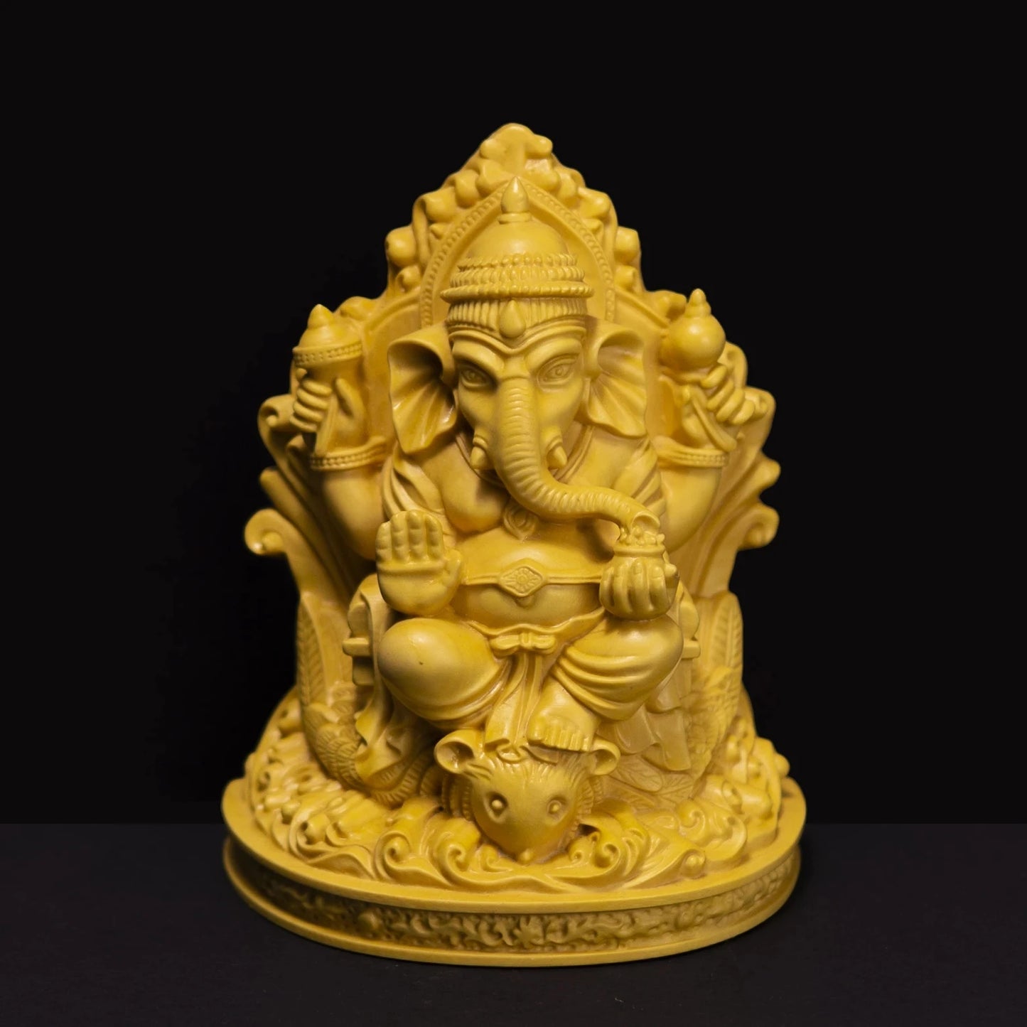 Elephant Carved Boxwood, God Ganesha, Lucky Decorations, God of Wealth, 5 Sitting Car Decoration