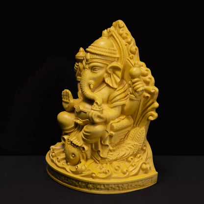 Elephant Carved Boxwood, God Ganesha, Lucky Decorations, God of Wealth, 5 Sitting Car Decoration