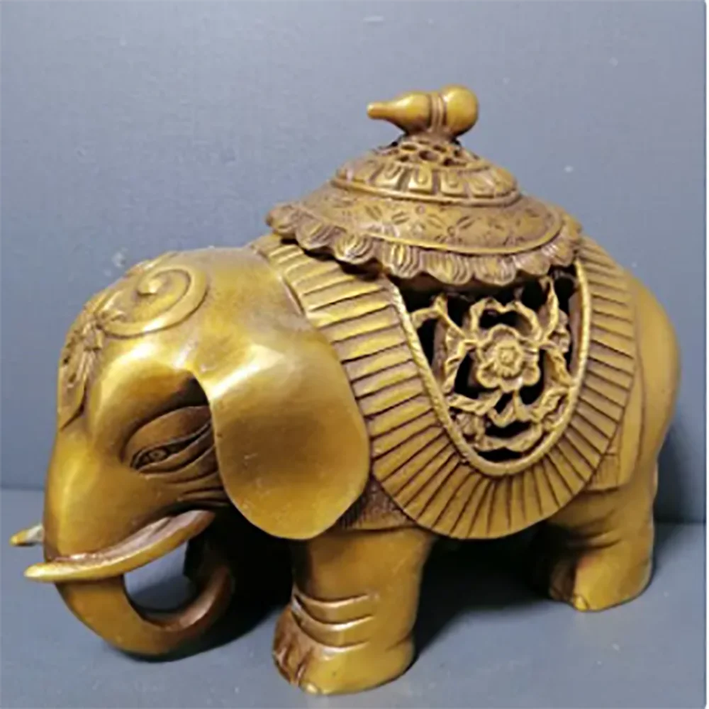 Elephant Decorative Statue Elephant Incense Burner Buddhist Animal Incense Burner Brass Craft Home Decorations