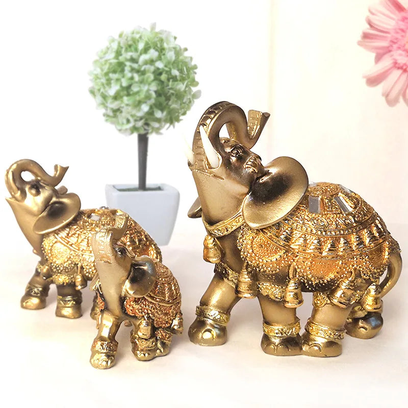 Elephant Statue Lucky Feng Shui Golden Elephant Statue Sculpture Wealth Figurine Home Decoration Gift for Your Family or Friends