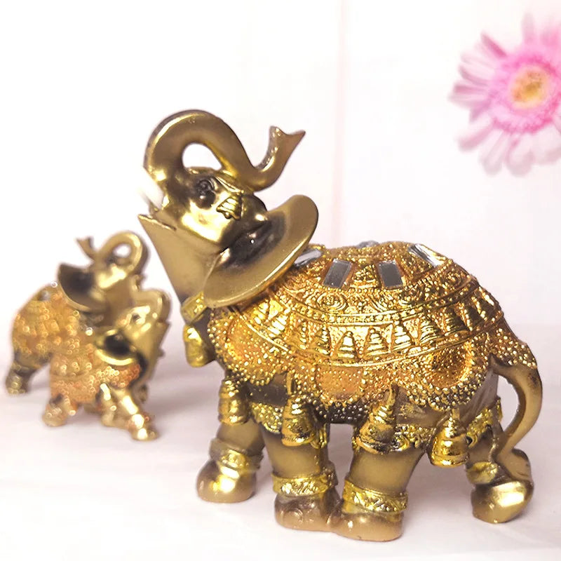 Elephant Statue Lucky Feng Shui Golden Elephant Statue Sculpture Wealth Figurine Home Decoration Gift for Your Family or Friends