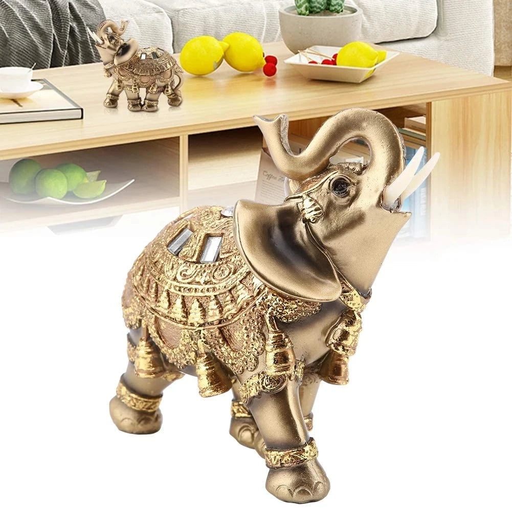 Elephant Statue Lucky Feng Shui Golden Elephant Statue Sculpture Wealth Figurine Home Decoration Gift for Your Family or Friends