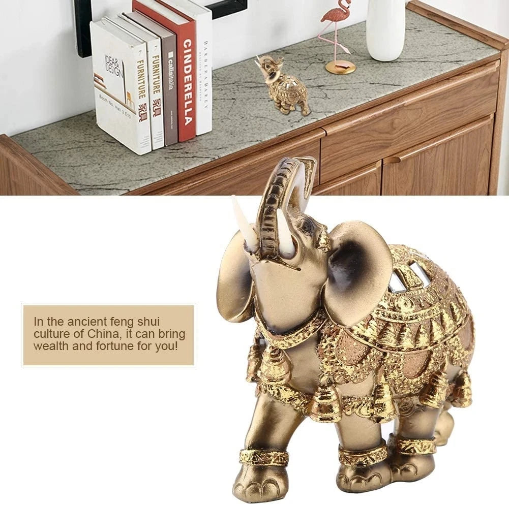 Elephant Statue Lucky Feng Shui Golden Elephant Statue Sculpture Wealth Figurine Home Decoration Gift for Your Family or Friends