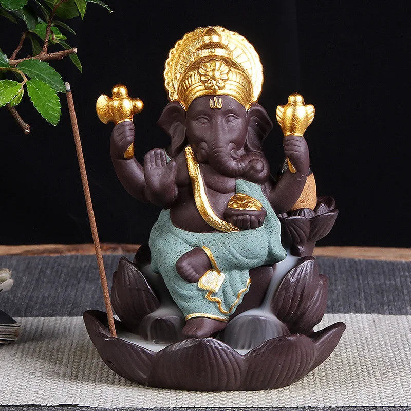 Elephant head Buddha like purple sand lotus reverse flow incense burner Southeast Asia elephant god Ganesha Thailand India