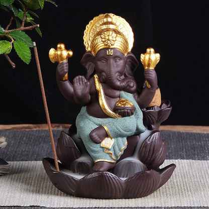 Elephant head Buddha like purple sand lotus reverse flow incense burner Southeast Asia elephant god Ganesha Thailand India