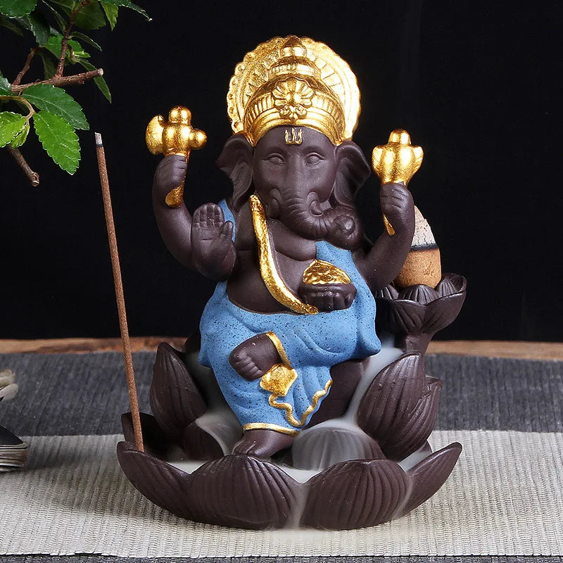 Elephant head Buddha like purple sand lotus reverse flow incense burner Southeast Asia elephant god Ganesha Thailand India