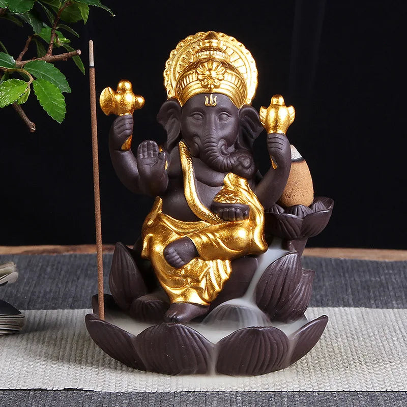 Elephant head Buddha like purple sand lotus reverse flow incense burner Southeast Asia elephant god Ganesha Thailand India