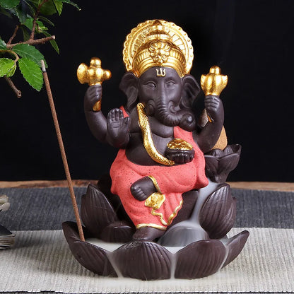Elephant head Buddha like purple sand lotus reverse flow incense burner Southeast Asia elephant god Ganesha Thailand India