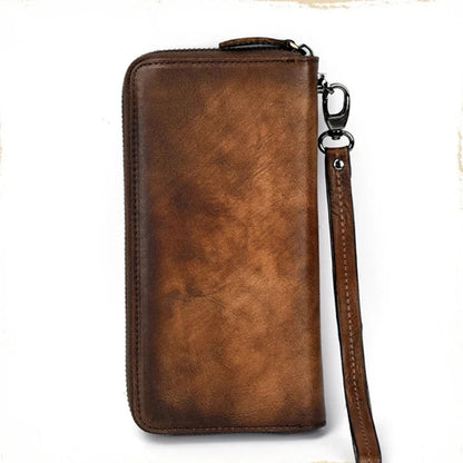 Embossed Female Zipper Purse Clutch Wrist Bags Cards Clip Plum Flower Retro Money Handy Bag Genuine Leather Women Long Wallet