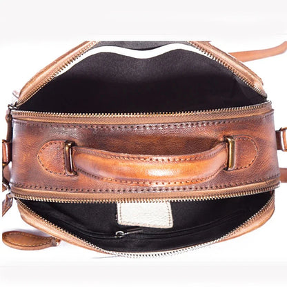 Embossed Shoulder Messenger Crossbody Bag Tote Handbag Retro Vine Brush Color Genuine Leather Women Cowhide Top Handle Bags