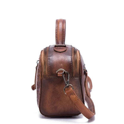 Embossed Shoulder Messenger Crossbody Bag Tote Handbag Retro Vine Brush Color Genuine Leather Women Cowhide Top Handle Bags