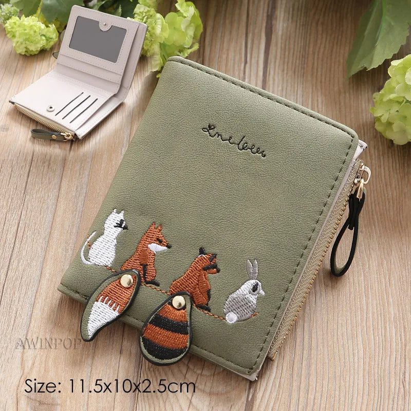 Embroidery Flower Purses for Women Sweet Wallets Cute Students Zipper Money Bag Small Leather Coins Card Holder Designer Ladies
