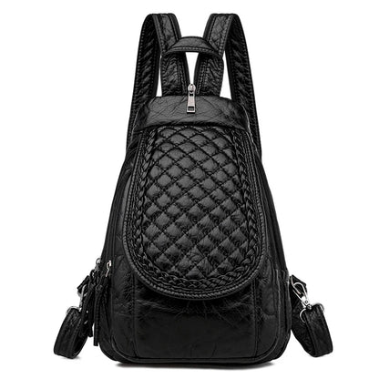 Embroidery Mini Backpacks Women's Backpack Cute Flower Pattern Wash PU Leather Ladies Backpack White Shoulder Bags for Girls SAC