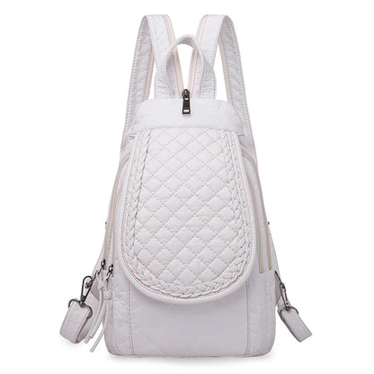 Embroidery Mini Backpacks Women's Backpack Cute Flower Pattern Wash PU Leather Ladies Backpack White Shoulder Bags for Girls SAC