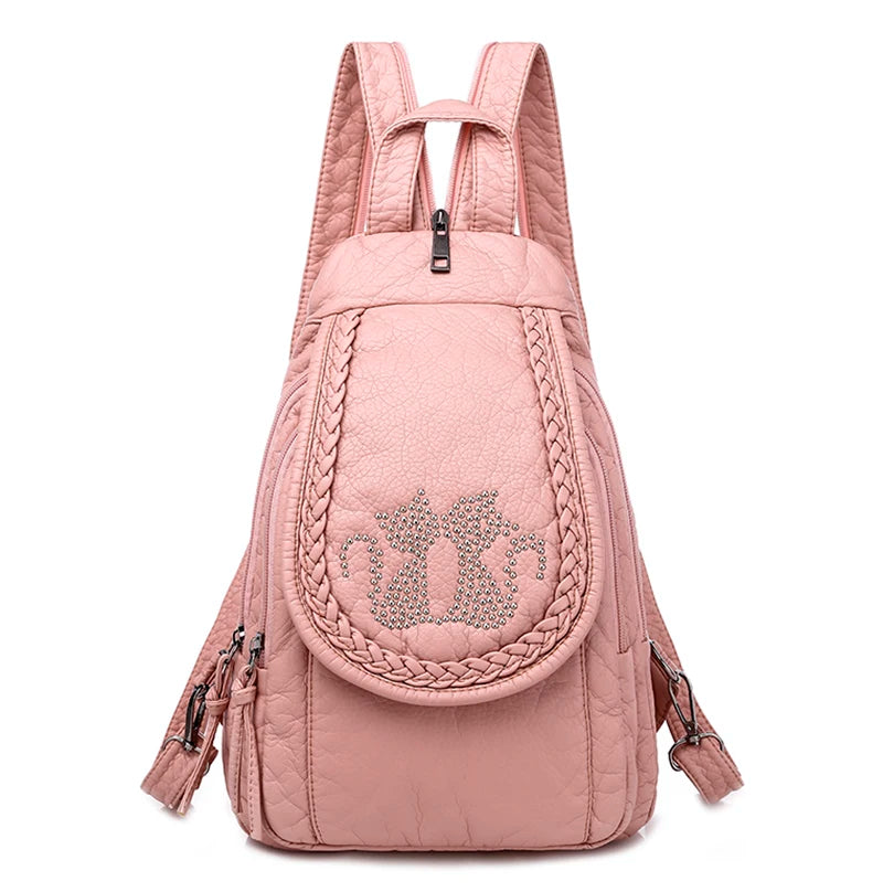 Embroidery Mini Backpacks Women's Backpack Cute Flower Pattern Wash PU Leather Ladies Backpack White Shoulder Bags for Girls SAC